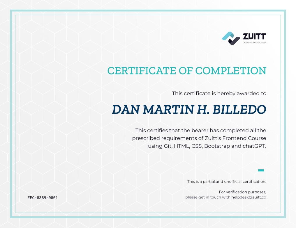 FrontEnd Developer Certificate